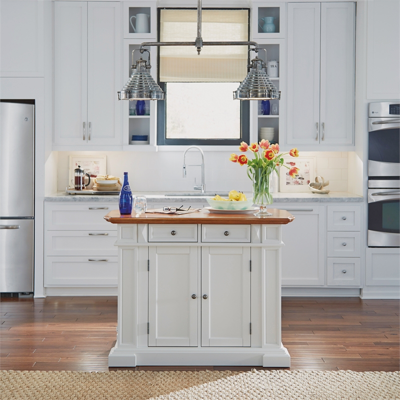 Homestyles Americana Wood Kitchen Island in Off White