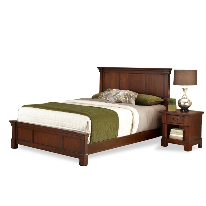 Homestyles Aspen Wood Queen Bed and Nightstand in Brown