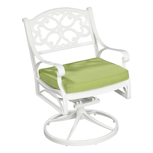 Homestyles Sanibel Cast Aluminum Patio Swivel Dining Chair with Cushion in White