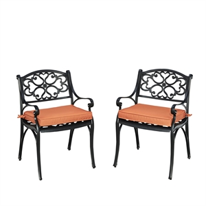Homestyles Sanibel Aluminum Patio Dining Chair with Cushion in Black (Set of 2)