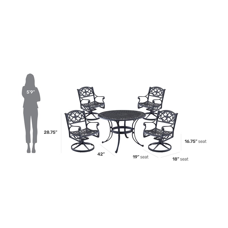 Homestyles Sanibel Aluminum 5 Piece Outdoor Dining Set in Black