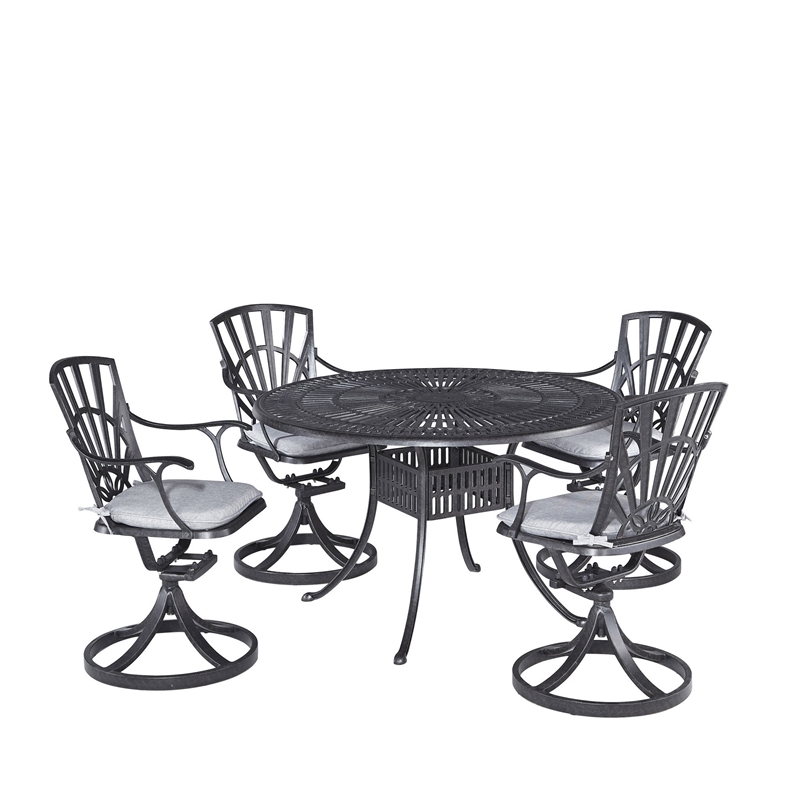 Homestyles Grenada Cast Aluminum 5-Piece Outdoor Patio Dining Set in Charcoal