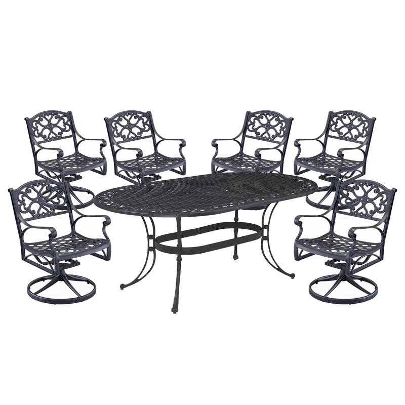 Homestyles Sanibel Aluminum 7 Piece Outdoor Dining Set in Black