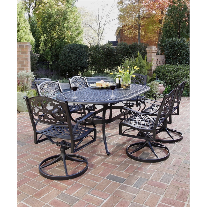 Homestyles Sanibel Aluminum 7 Piece Outdoor Dining Set in Black