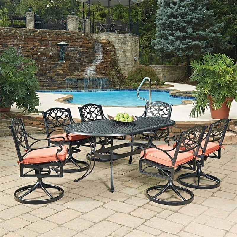 Homestyles Sanibel Aluminum 7 Piece Outdoor Dining Set in Black