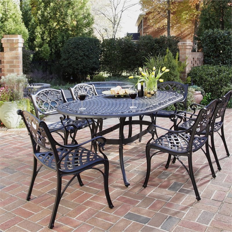 Homestyles Sanibel Aluminum 7 Piece Outdoor Dining Set in Black