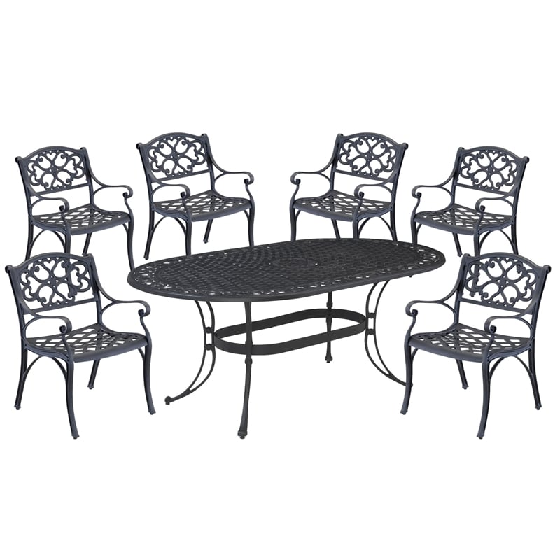 Homestyles Sanibel Aluminum 7 Piece Outdoor Dining Set in Black