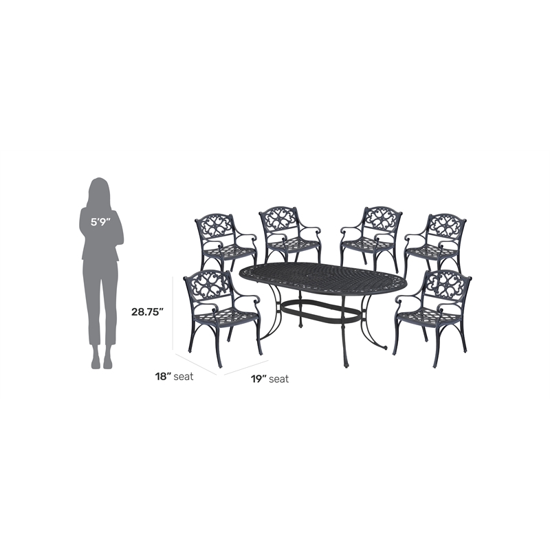 Homestyles Sanibel Aluminum 7 Piece Outdoor Dining Set in Black