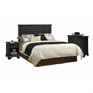 Homestyles Bedford Wood Queen Headboard Nightstand and Chest in Black