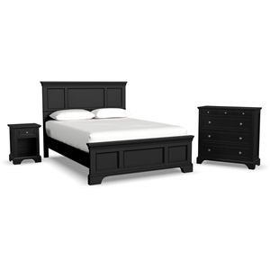 Homestyles Bedford Wood Panel Queen Bedroom Set with Nightstand/Chest in Ebony