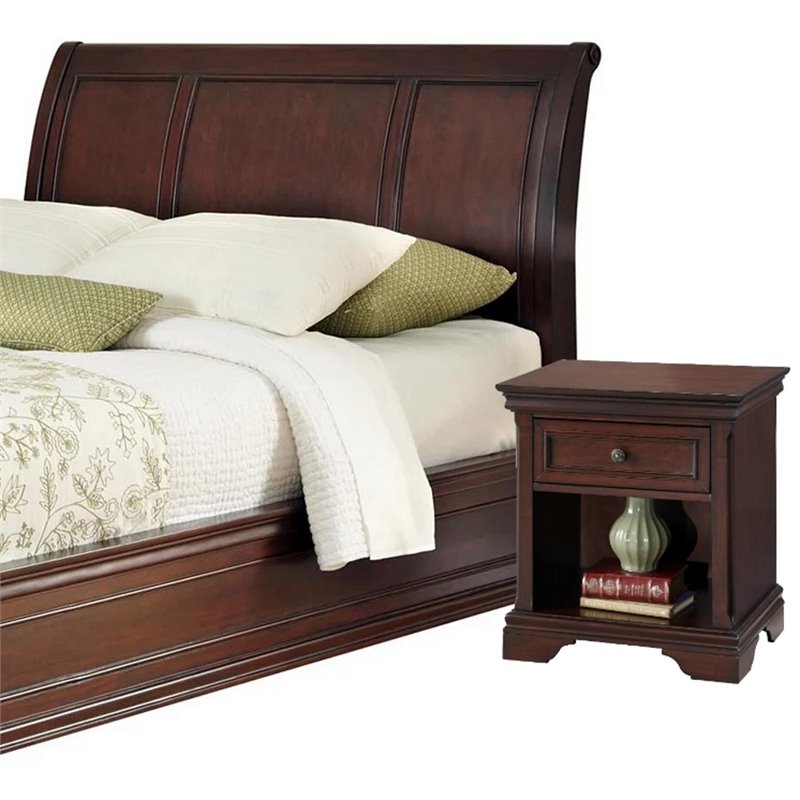Homestyles Lafayette Full Queen Wooden Sleigh Headboard and Nightstand