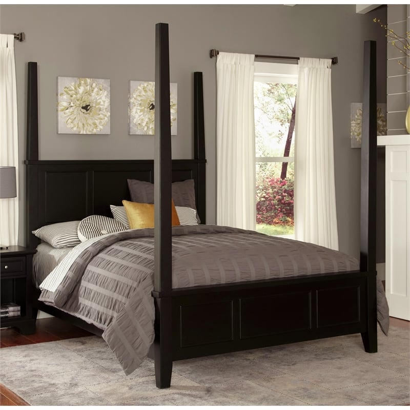 Homestyles Bedford Wood King Poster Bed in Black