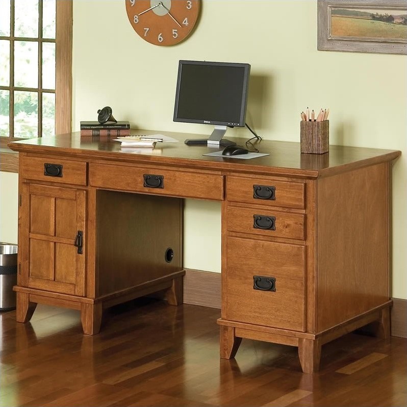 Homestyles Arts & Crafts Wood Pedestal Desk in Brown