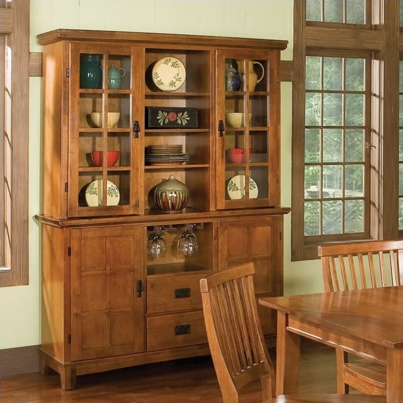 Home Styles Furniture Arts & Crafts Dining Buffet and Hutch in Cottage Oak