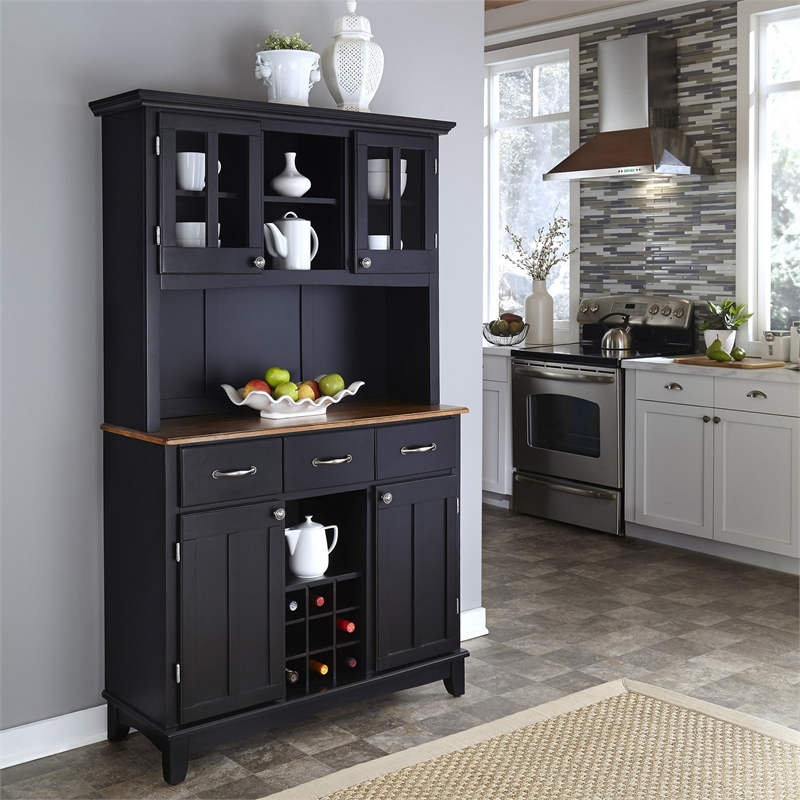 Homestyles Buffet of Buffets Wood Buffet with Hutch in Black