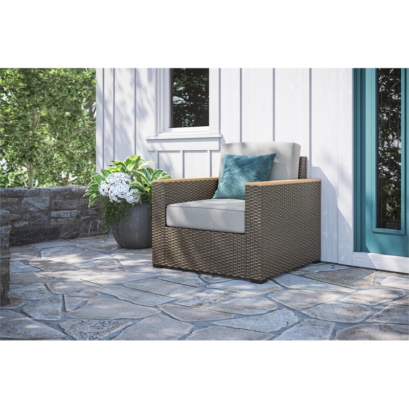 Homestyles Boca Raton Rattan Outdoor Arm Chair in Brown