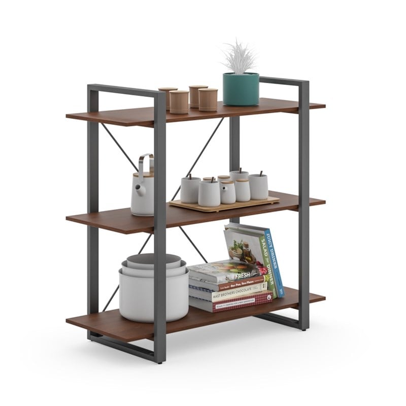 Homestyles Merge Wood Three-Shelf Bookcase in Brown