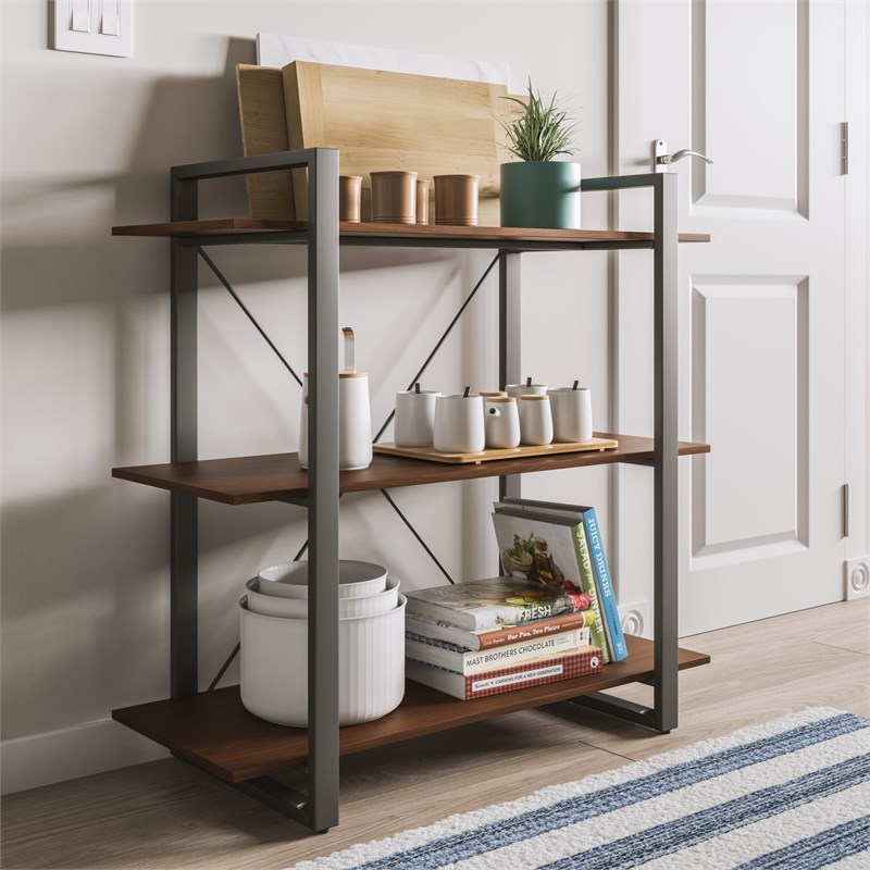 Homestyles Merge Wood Three-Shelf Bookcase in Brown