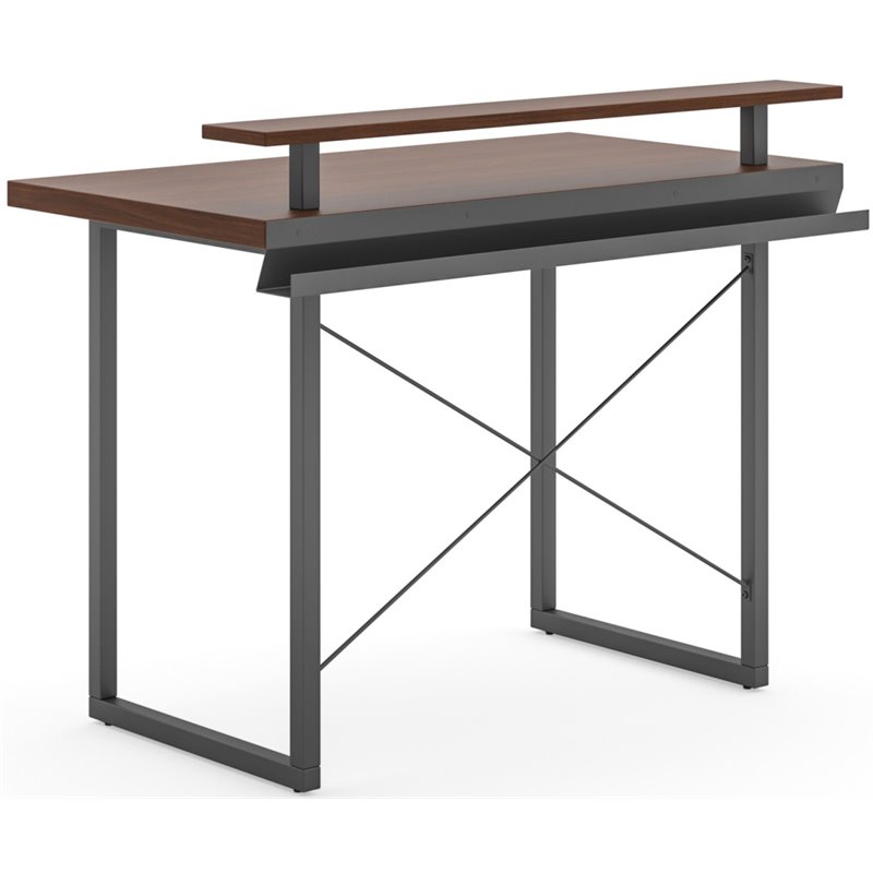 Homestyles Merge Wood Desk with Monitor Stand in Brown