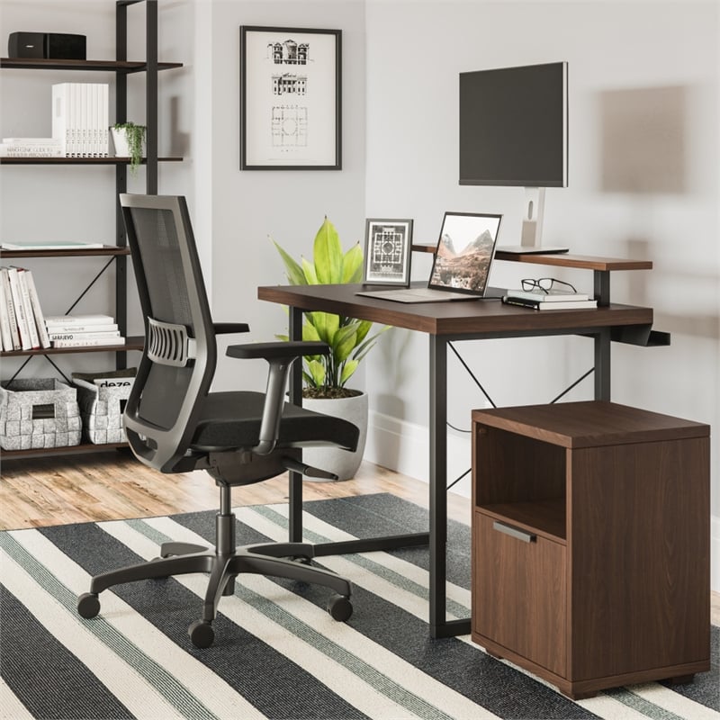 Homestyles Merge Wood Desk with Monitor Stand in Brown