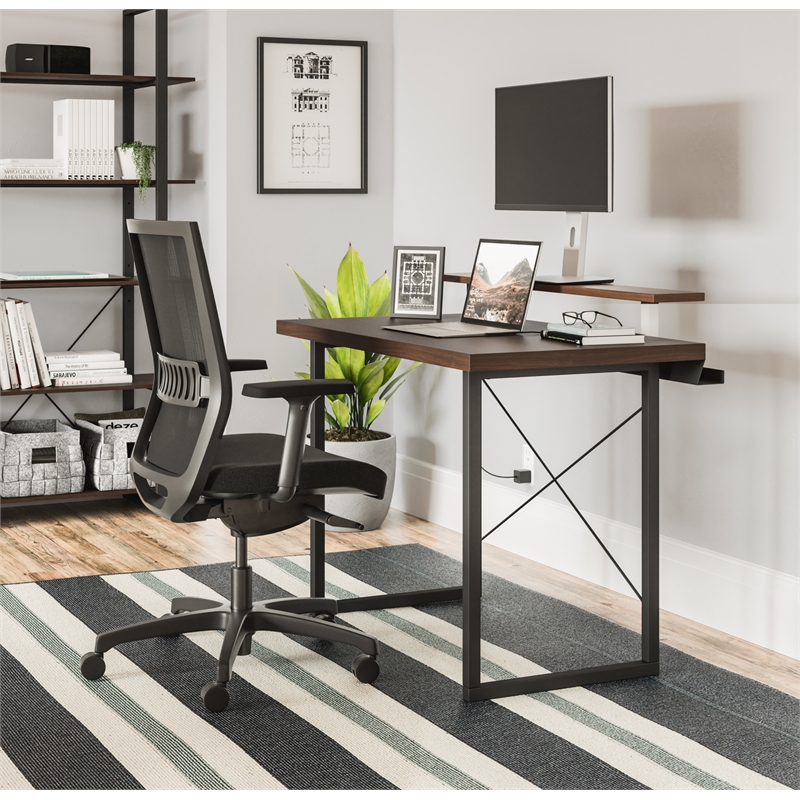 Homestyles Merge Wood Desk with Monitor Stand in Brown