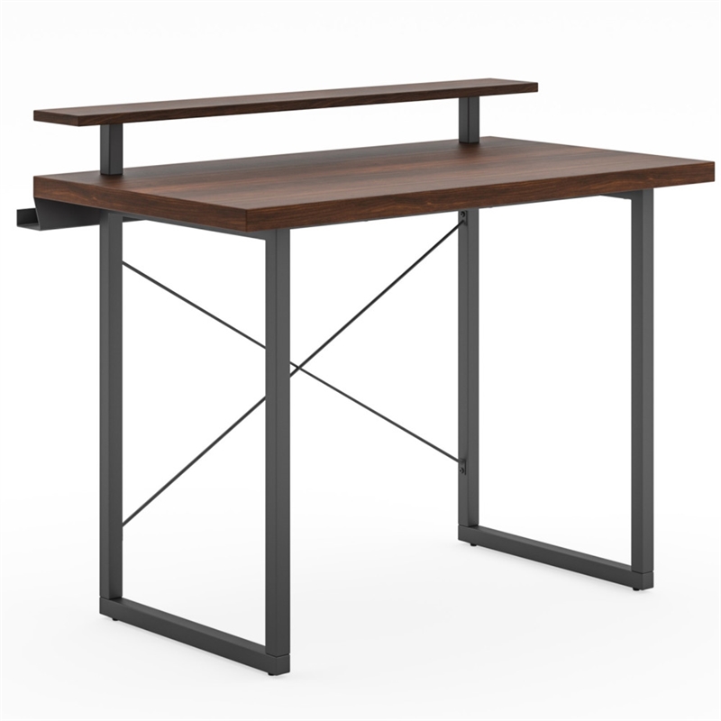Homestyles Merge Wood Desk with Monitor Stand in Brown