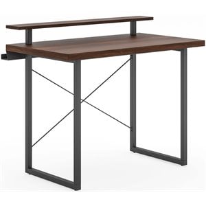 Homestyles Merge Wood Desk with Monitor Stand in Brown