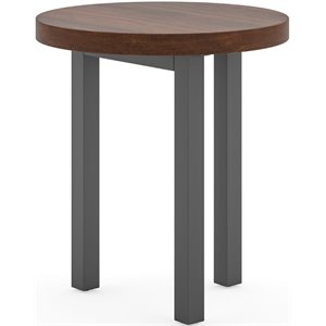 Homestyles Merge Mahogany Wood Round End Table in Walnut Brown Stain