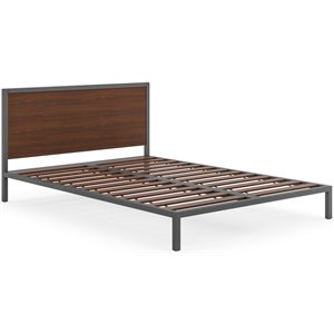 Homestyles Merge Mahogany Wood Queen Platform Bed Frame in Walnut Brown Stain
