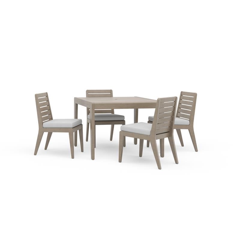 Homestyles Sustain Wood Outdoor Dining Table and Four Chairs in Gray
