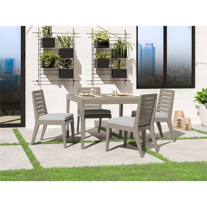 Homestyles Sustain Wood Outdoor Dining Table and Four Chairs in Gray