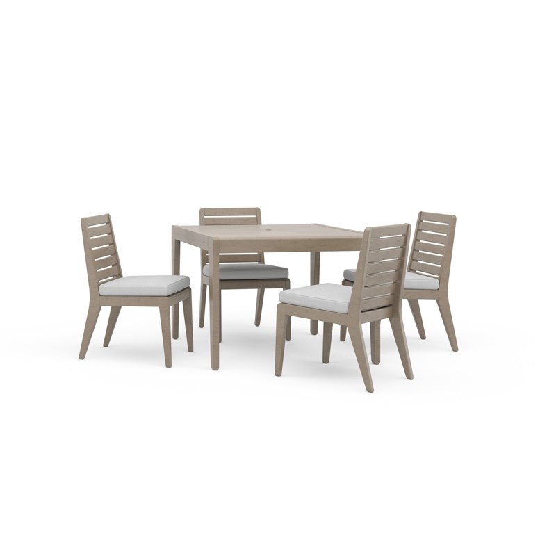 Homestyles Sustain Wood Outdoor Dining Table and Four Chairs in Gray