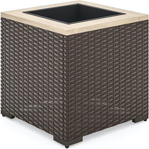 Homestyles Palm Springs Acacia Wood Top and Rattan Outdoor Planter in Dark Brown