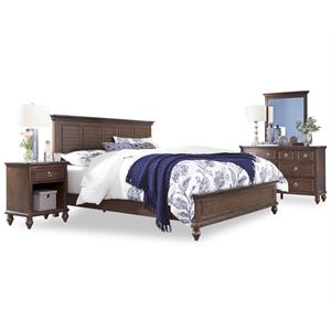 southport brown wood king bed with nightstand and dresser with mirror
