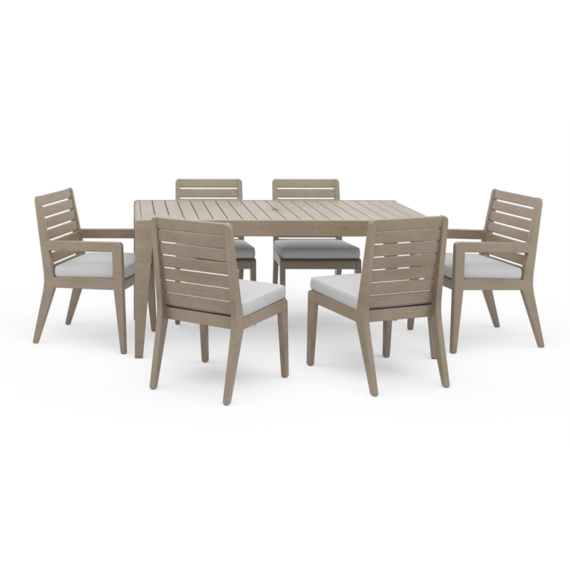 Homestyles Sustain Wood Outdoor Dining Table and Six Chairs in Gray