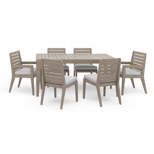 sustain gray wood outdoor dining table and six chairs