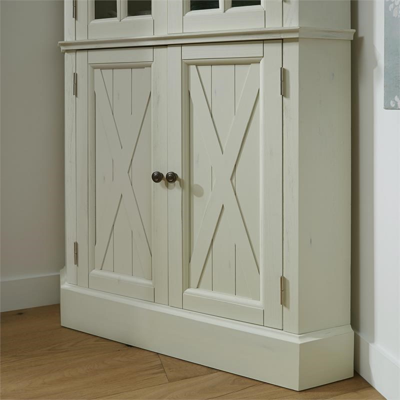 Homestyles Seaside Lodge Wood Corner China Cabinet in Off White