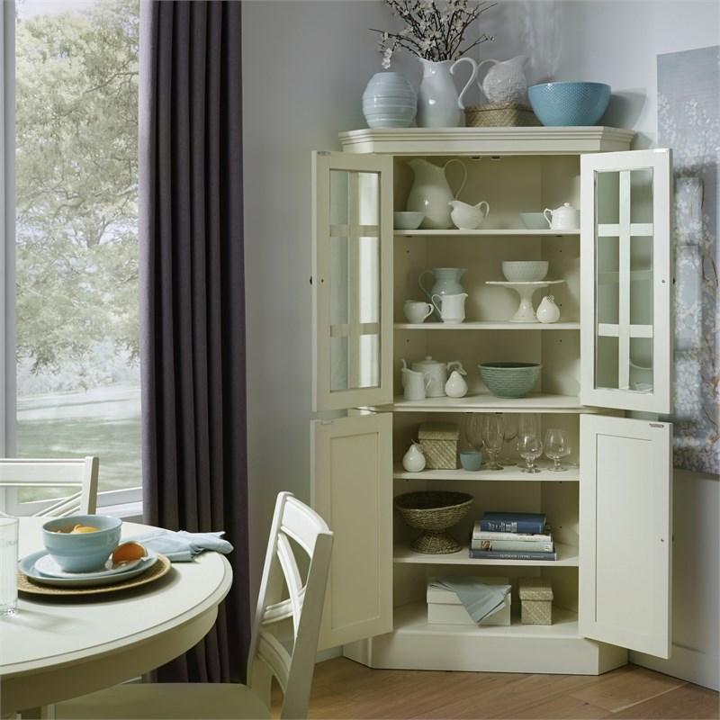 Homestyles Seaside Lodge Wood Corner China Cabinet in Off White