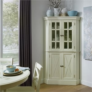 homestyles seaside lodge wood corner china cabinet in off white