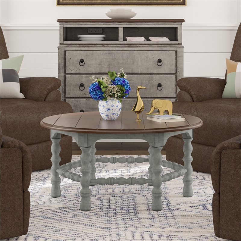 Homestyles Plymouth Brown Wood Round Coffee Table
