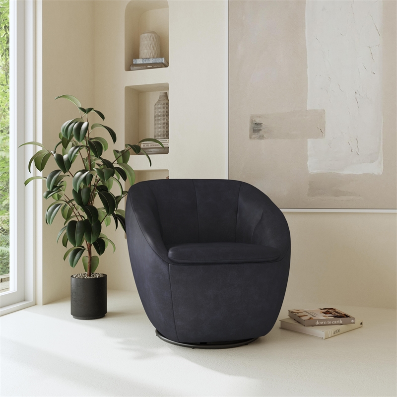 Homestyles Edwin Dark Blue Leather Swivel Chair