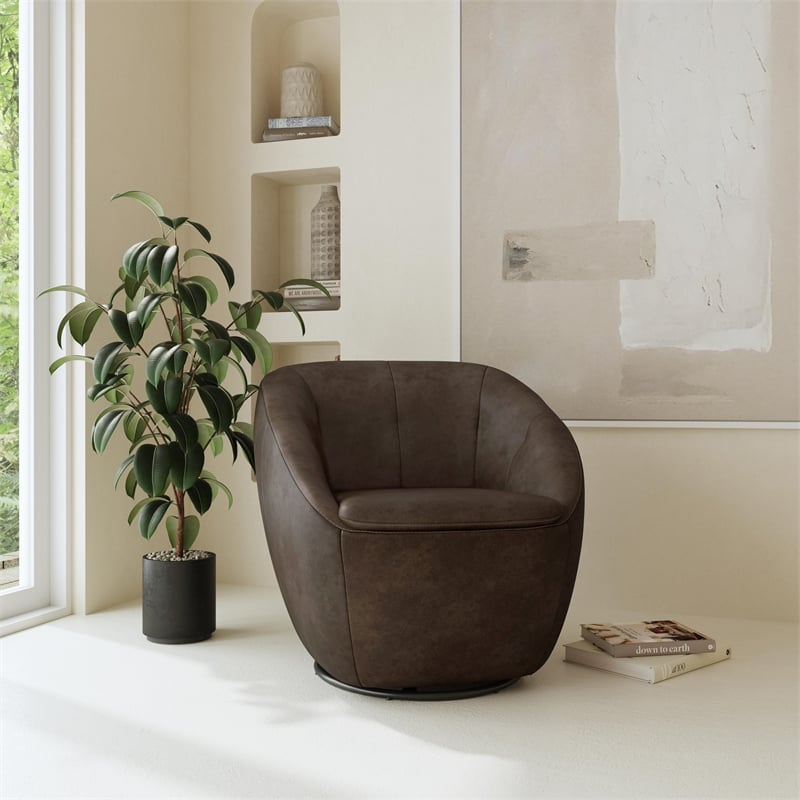 Homestyles Edwin Brown Leather Swivel Chair