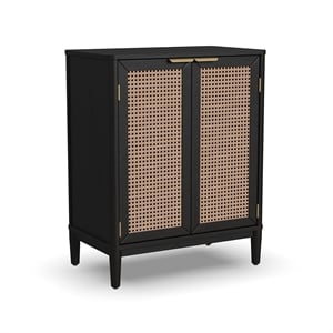 Homestyles Brentwood Mid-Century Wood Bar Cabinet with 2 Shelves in Black