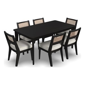 Homestyles Brentwood 7-Piece Mid-Century Wood Rectangle Dining Set in Black