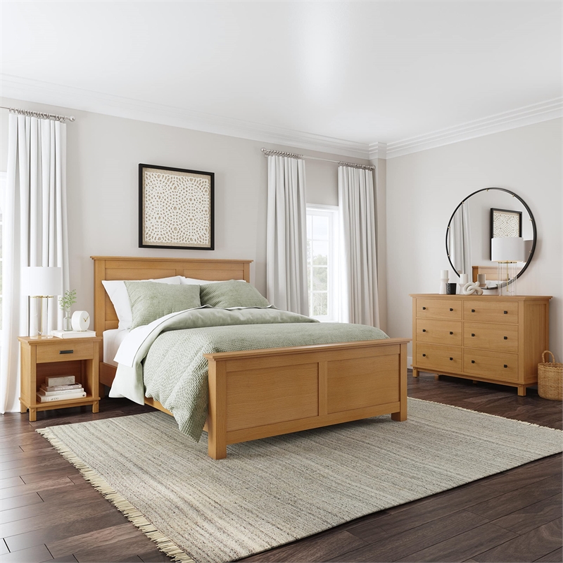 Homestyles Oak Park 3-Piece Wood Queen Bedroom Sets with Nightstand in Brown