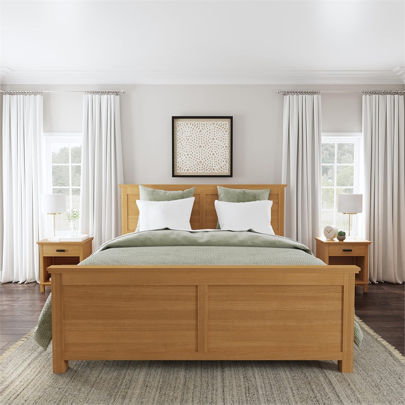 Homestyles Oak Park 3-Piece Wood King Bedroom Sets with 2 Nightstand in Brown