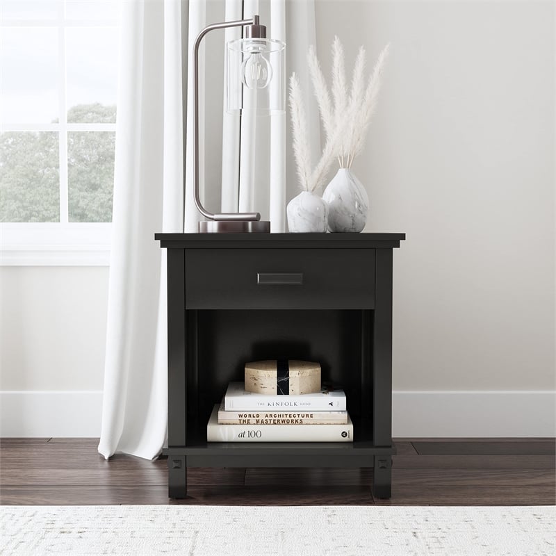 Homestyles Oak Park 1-Drawer Traditional Wood Closed Nightstand in Black