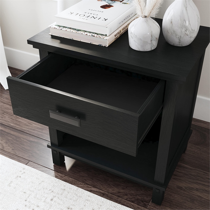 Homestyles Oak Park 1-Drawer Traditional Wood Closed Nightstand in Black