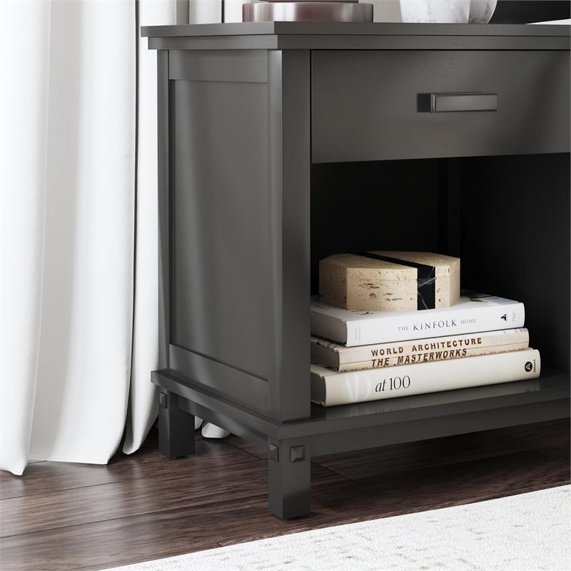 Homestyles Oak Park 1-Drawer Traditional Wood Closed Nightstand in Black