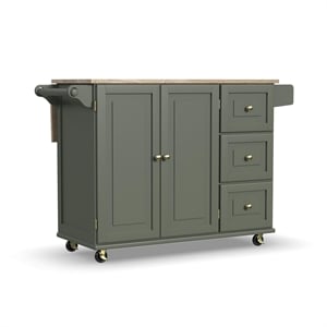 Homestyles Dolly Madison Engineered Wood Kitchen Cart in Sage Green/Brass